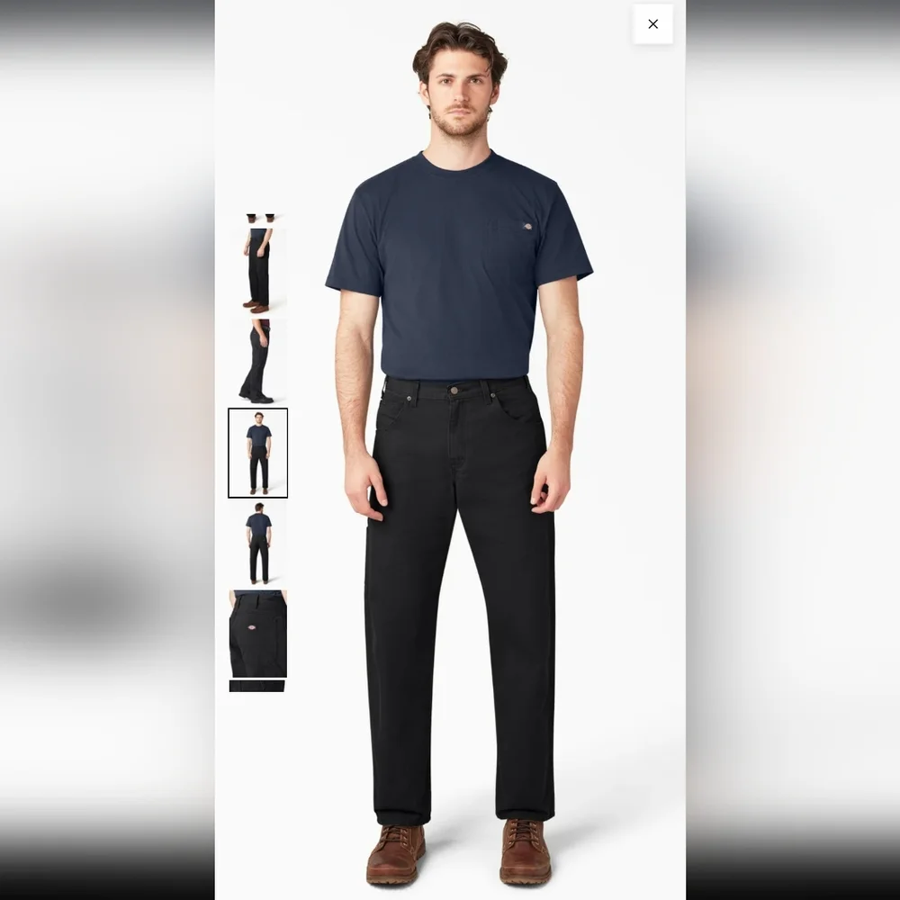 Dickie's Relaxed Fit Heavyweight Duck Carpenter Pants Rinsed Black 34x32 NWT - Picture 2 of 10